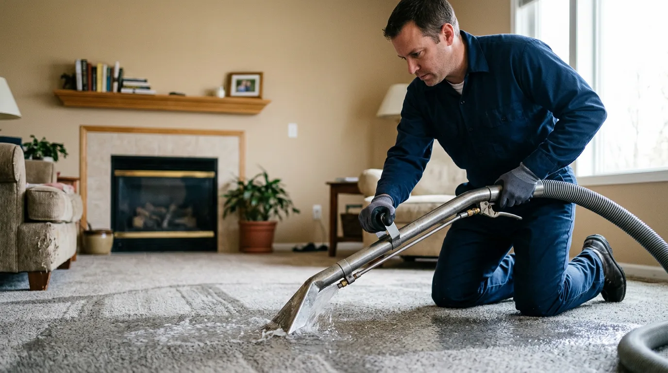 Water damage restoration technician working near Sun City, KS